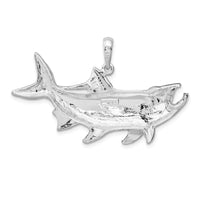 Sterling Silver Rhodium-plated Tarpon Fish w/Open Mouth Pendant