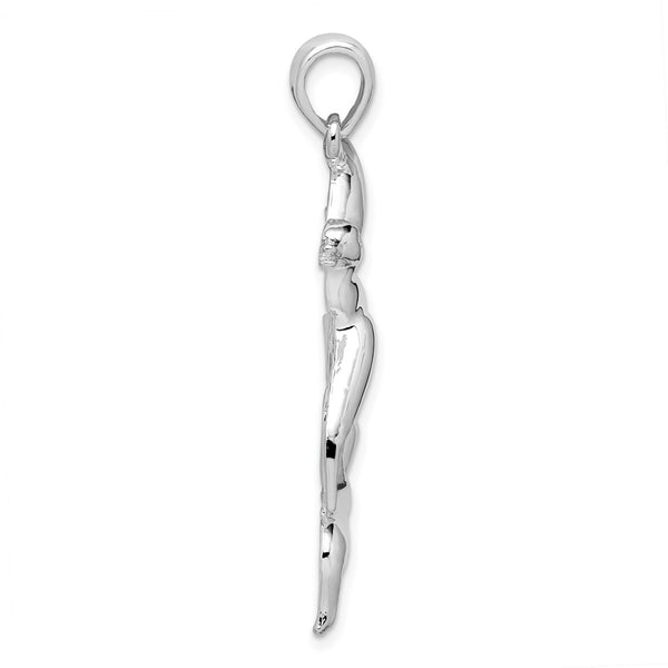 Sterling Silver Rhod-plated Polished Duck Flying Over Cattails Pendant