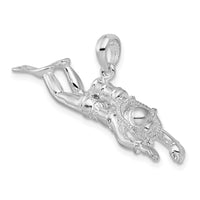 Sterling Silver Rhodium-plated Polished 3D Female Scuba Diver Pendant