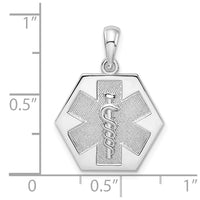 Sterling Silver Rhod-plated Polished Caduceus Hexagon Disc Pendant