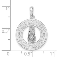 Sterling Silver Rhodium-plated Ocean City, MD Circle w/Flip-flop Pendant