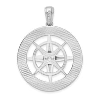 Sterling Silver Rhodium-plated Polished Large Nautical Compass Pendant