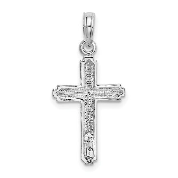 Sterling Silver Rhod-plated Polished Striped Border Latin Cross Pendant