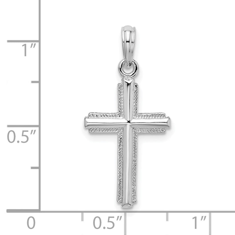 Sterling Silver Rhod-plated Polished Striped Border Latin Cross Pendant