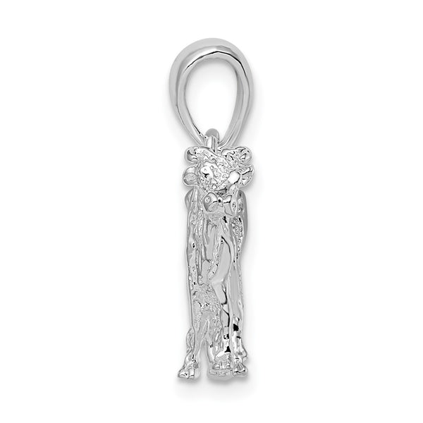 Sterling Silver Rhodium-plated Polished 3D Cow Pendant