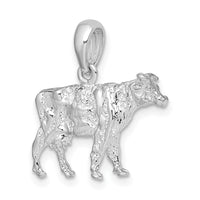 Sterling Silver Rhodium-plated Polished 3D Cow Pendant