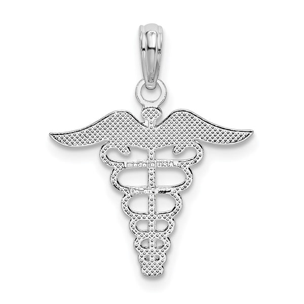 Sterling Silver RH-plated Polished Cut-out Caduceus Pendant