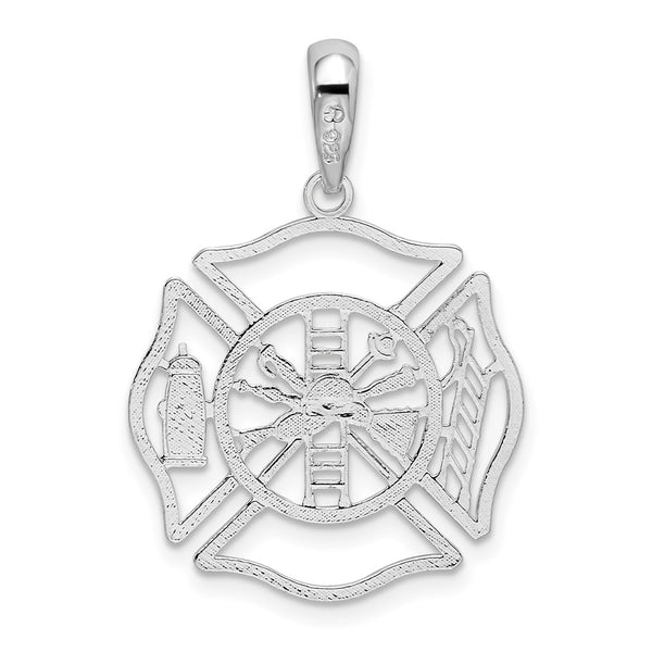 Sterling Silver Polished Cut-out Fireman Shield Pendant