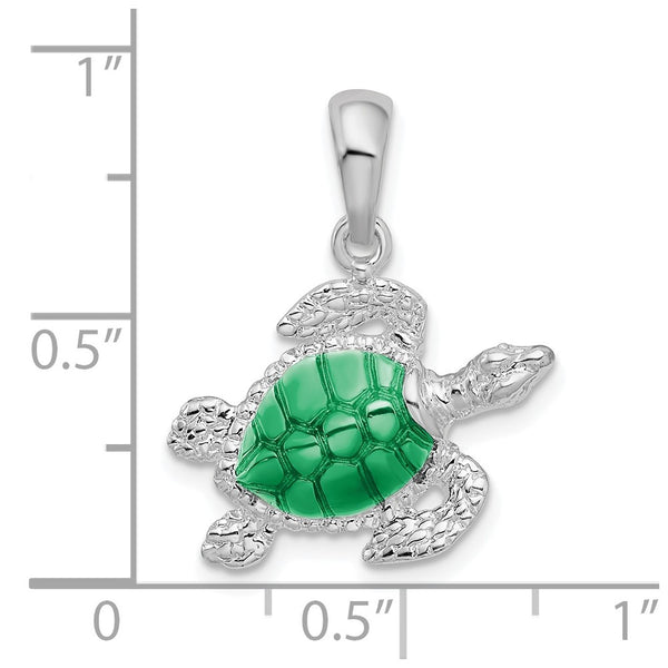 Sterling Silver Rhodium-plated Polished Enameled Sea Turtle Pendant