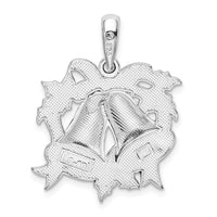 Sterling Silver Rhodium-plated Polished Enameled Bells/Holly Pendant