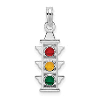 Sterling Silver Rhodium-plated Polished Enameled Traffic Light Pendant