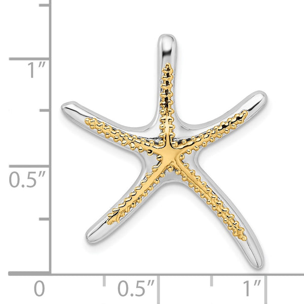 Sterling Silver Rhodium-plated Dancing Starfish w/14k Accent Slide
