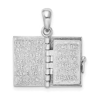 Sterling Silver Rhod-plted Texture Lords Prayer Bible w/14k Cross Pendant