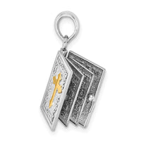 Sterling Silver Rhod-plted Texture Lords Prayer Bible w/14k Cross Pendant