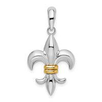 Sterling Silver Rhodium-plated Polished Fleur de Lis w/14k Accent Pendant