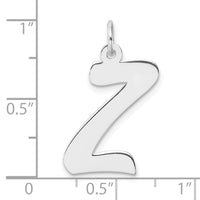 Large Sterling Silver Rhodium-plated Script Letter Z Initial Charm