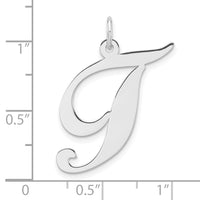 Large Sterling Silver Rhodium-plated Fancy Script Letter T Initial Charm