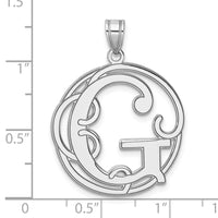Large Sterling Silver Rhodium-plated Fancy Script Letter G Initial Pendant