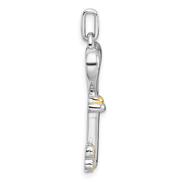 Sterling Silver RH-pl w/14k Accent Polished CZ Heart Key Pendant