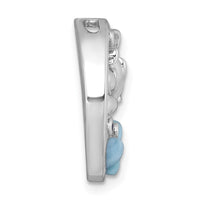 Sterling Silver RH-plated Larimar and Blue CZ Dolphins Chain Slide Pendant