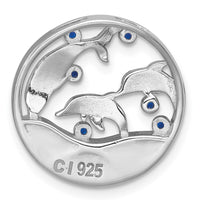 Sterling Silver RH-plated Larimar and Blue CZ Dolphins Chain Slide Pendant