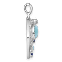 Sterling Silver RH-plated Polished Larimar and Blue CZ Sealife Pendant