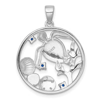 Sterling Silver RH-plated Polished Larimar and Blue CZ Sealife Pendant
