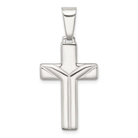 Sterling Silver Polished and Grooved Cross Pendant