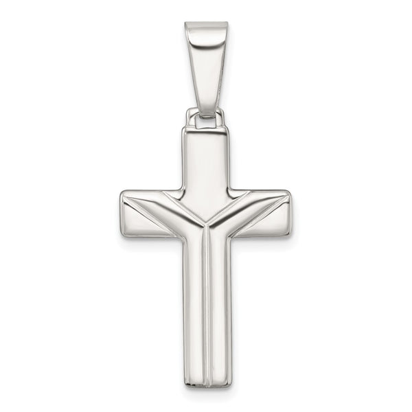 Sterling Silver Polished and Grooved Cross Pendant