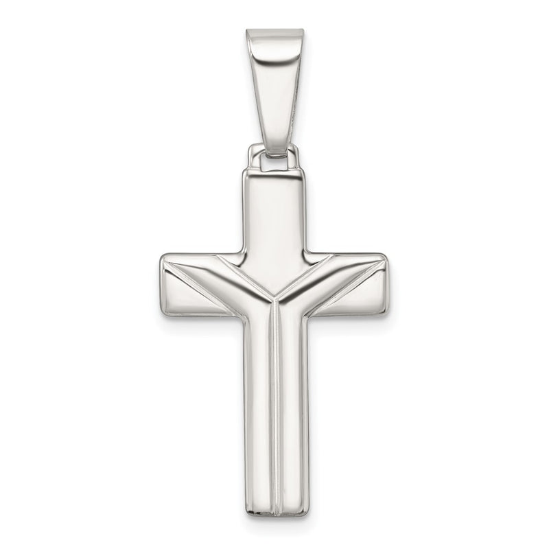 Sterling Silver Polished and Grooved Cross Pendant