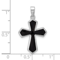 Sterling Silver Rhodium-plated Black Enamel Cross Pendant