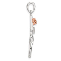 Sterling Silver Rose-tone CZ Cross with Rose Pendant