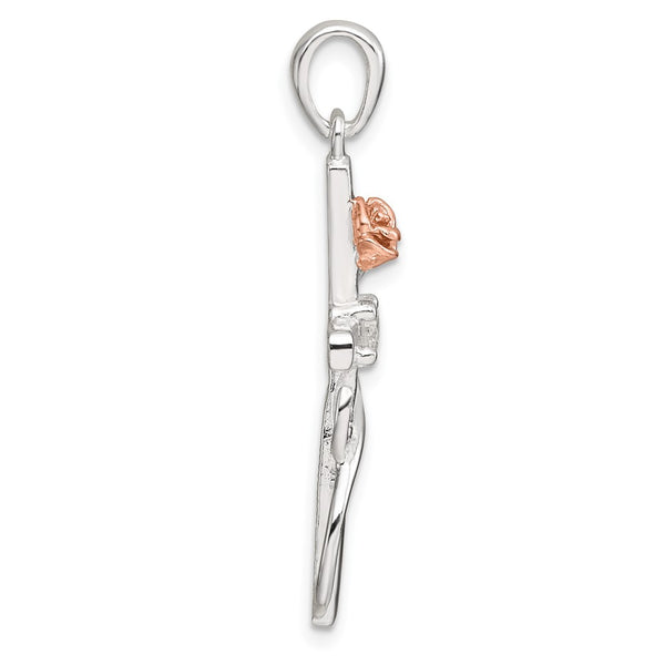 Sterling Silver Rose-tone CZ Cross with Rose Pendant