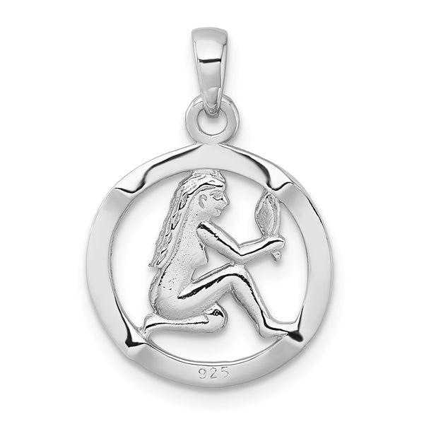 Sterling Silver Rhodium-plated Polished Virgo Zodiac Pendant