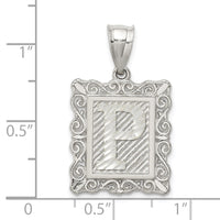 Sterling Silver Square Diamond-cut Letter P Initial Pendant