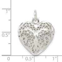 Sterling Silver Fancy Filigree Puffed Heart Charm