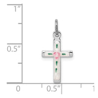 Sterling Silver Platinum-plated Enameled Cross Charm