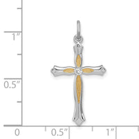 Sterling Silver Platinum-plated & Vermeil CZ Cross Pendant