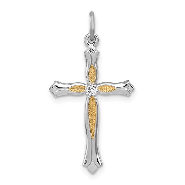 Sterling Silver Platinum-plated & Vermeil CZ Cross Pendant