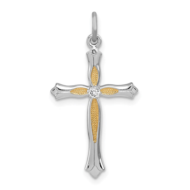 Sterling Silver Platinum-plated & Vermeil CZ Cross Pendant