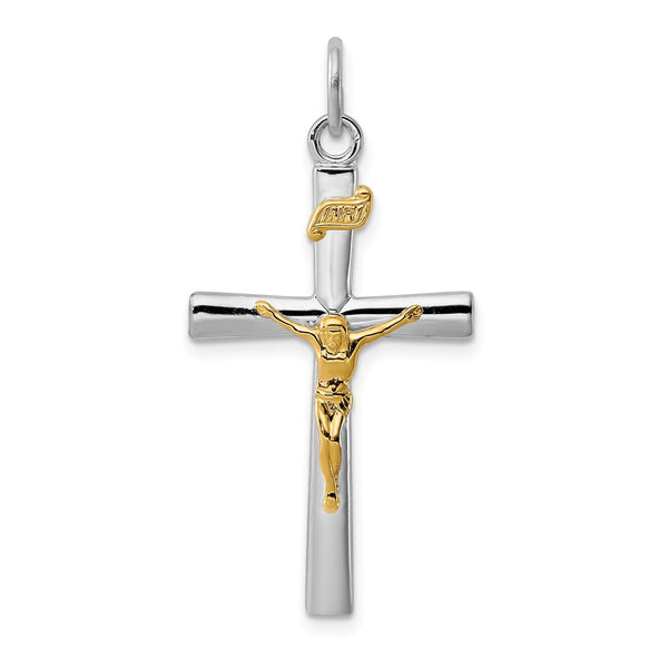 Sterling Silver Platinum-plated & 18k Gold-plated INRI Crucifix Charm