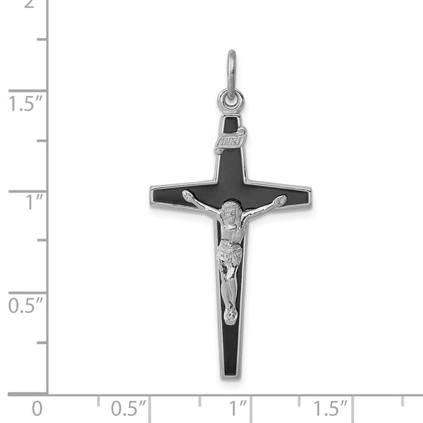 Sterling Silver Platinum-plated Enameled Crucifix Pendant