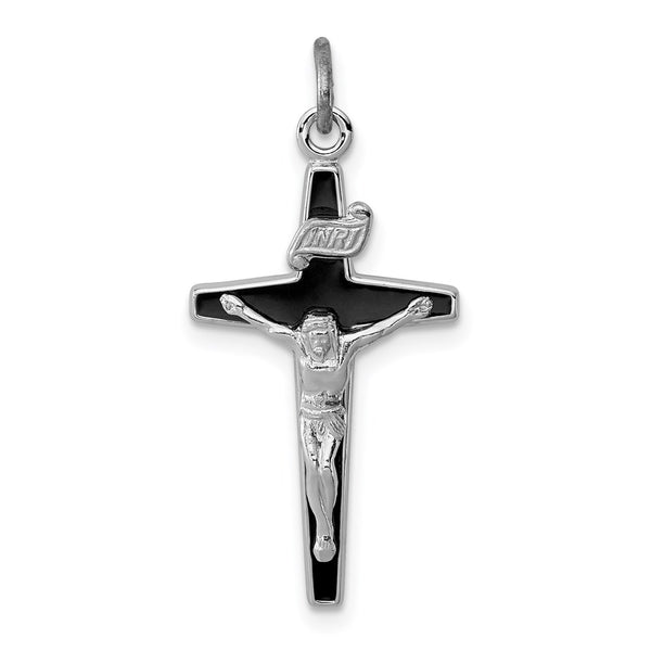 Sterling Silver Platinum-plated Enameled Crucifix Charm
