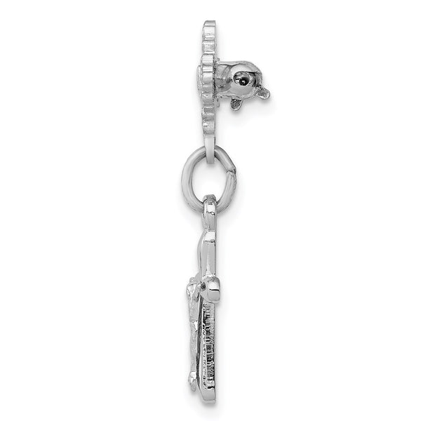 Sterling Silver Platinum-plated Polished Crucifix Dangle Pin Brooch