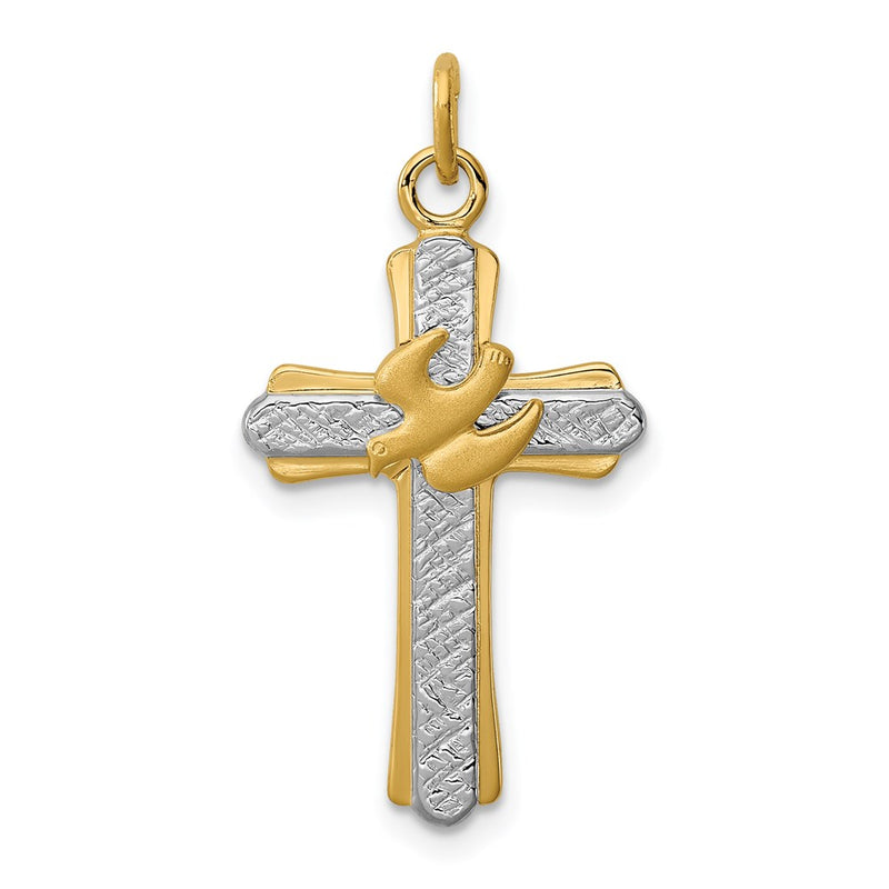 Sterling Silver Platinum-plated & 18k Gold-plated Dove (Satin) Cross Charm