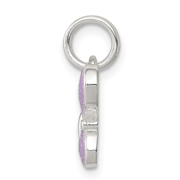 Sterling Silver Rhodium-plated Purple Enamel Polished Butterfly Charm