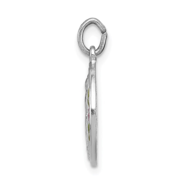 Sterling Silver Platinum-plated Polished Epoxy Miraculous Medal Pendant