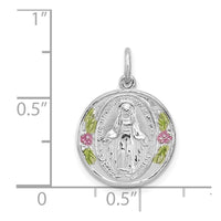 Sterling Silver Platinum-plated Polished Epoxy Miraculous Medal Pendant
