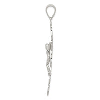 Sterling Silver Polished & Textured Large Floral Cross w/Jesus Pendant