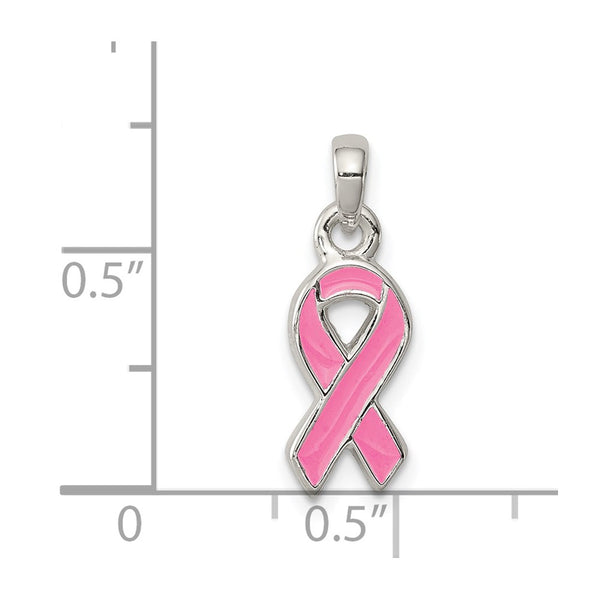 Sterling Silver Polished Pink Enameled Ribbon Pendant